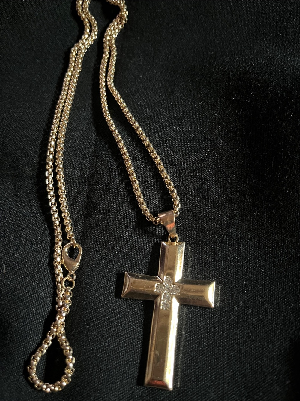 Men's Gold Cross Pendant Necklace with Crystal Accent